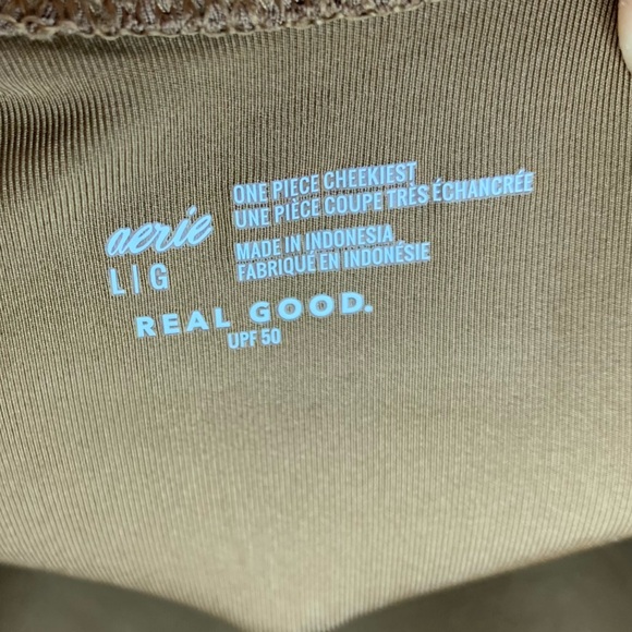 NWT Aerie Crinkle Birthday Scoop Cheekiest One Piece Brown Swimsuit, size L - Picture 9 of 9